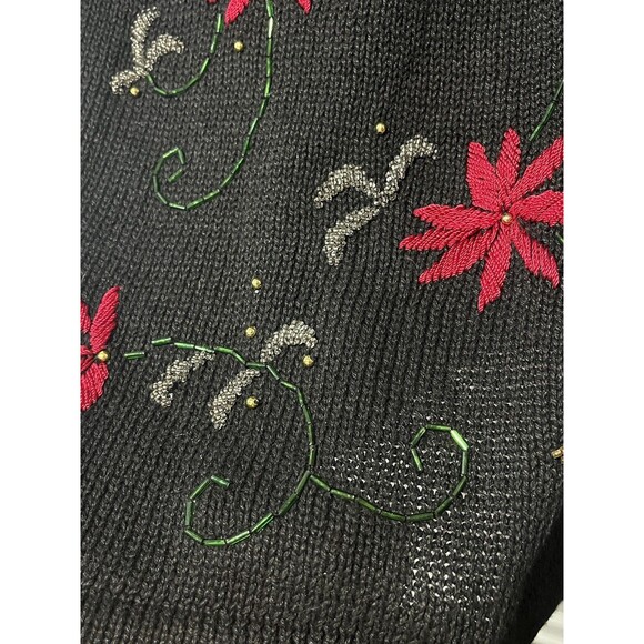 Nutcracker Tunic Sweater Women’s Medium Beaded Poinsettia Holiday Black Dress - Picture 5 of 8